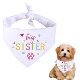 Big Sister Dog Bandana, White Pet Scarf Pregnancy Announcement Dog Bandana Baby Dog Gender Revealing Photo Props Accessories