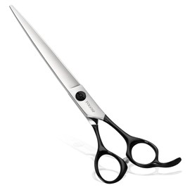 FOGOSP Professional Dog Grooming Scissors Straight 7.5" Pet Grooming Shears for Cutting Small Dogs Cat Thick Hair Japan 440C Stainless Steel Right Handed(7.5in Straight,Black)