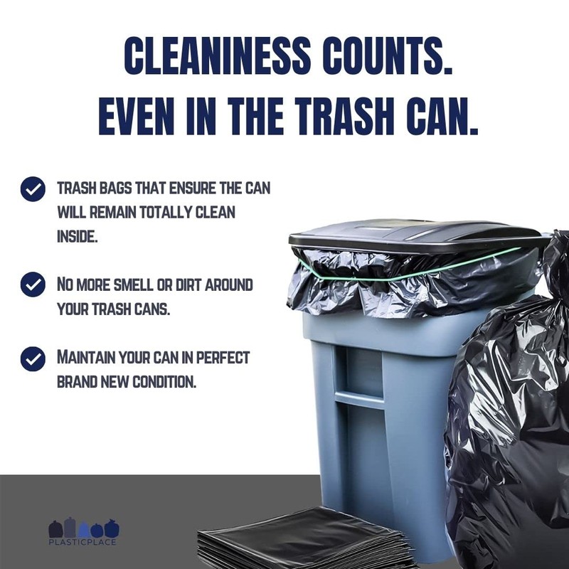 Plasticplace 65 Gallon Trash Bags │ 1.5 Mil │ Black