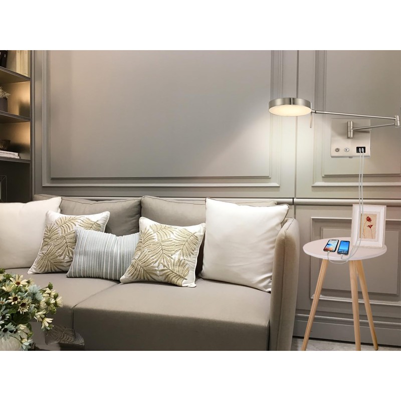 HomeFocus Swing Arm Wall Light,Bedside LED Reading Wall Light with