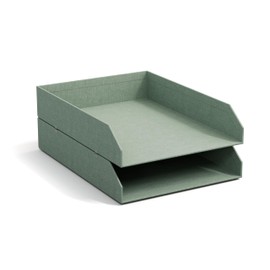 Bigso Box of Sweden Hakan Set of 2 Letter Trays for Desk, Stackable Storage Compartments for Letters, Documents, etc., Fibreboard Organiser System with Linen Look Paper, Mint Green