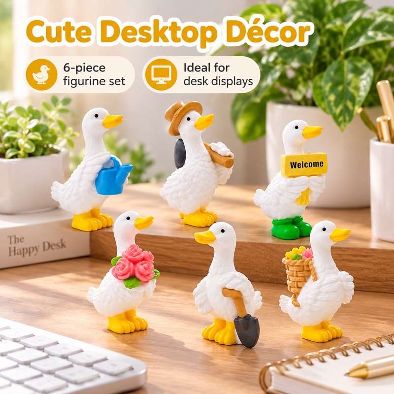 Mini Resin Duck Figurines for Home Decor – Cute 6-Piece