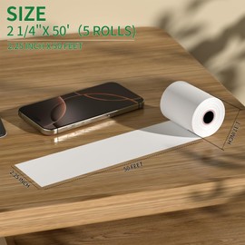 (5 Rolls) 2 1/4" x 50' Thermal Receipt Paper Rolls, BPA Free, Cash Register POS Thermal Paper, Credit Card Roll Thermal 2 1/4 in x 50 ft.