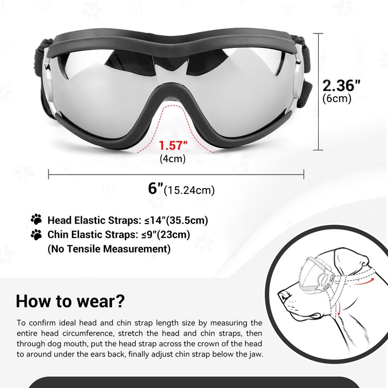 NAMSAN Dog Goggles Medium to Large Breed, Anti-UV Sunglasses for