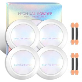 Ownest 4 Pcs Neon Chrome Nail Powder, Unicorn Chrome Nails Glitter Pigment, Aurora Iridescent Powder Pigment for Nails, Opal Pearl Mica Powders, Chameleon Pearl Manicure Pigment