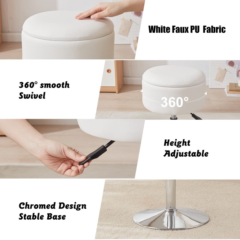RUCUKEN Adjustable Ottoman Stool White Vanity Stool Vanity Chair for