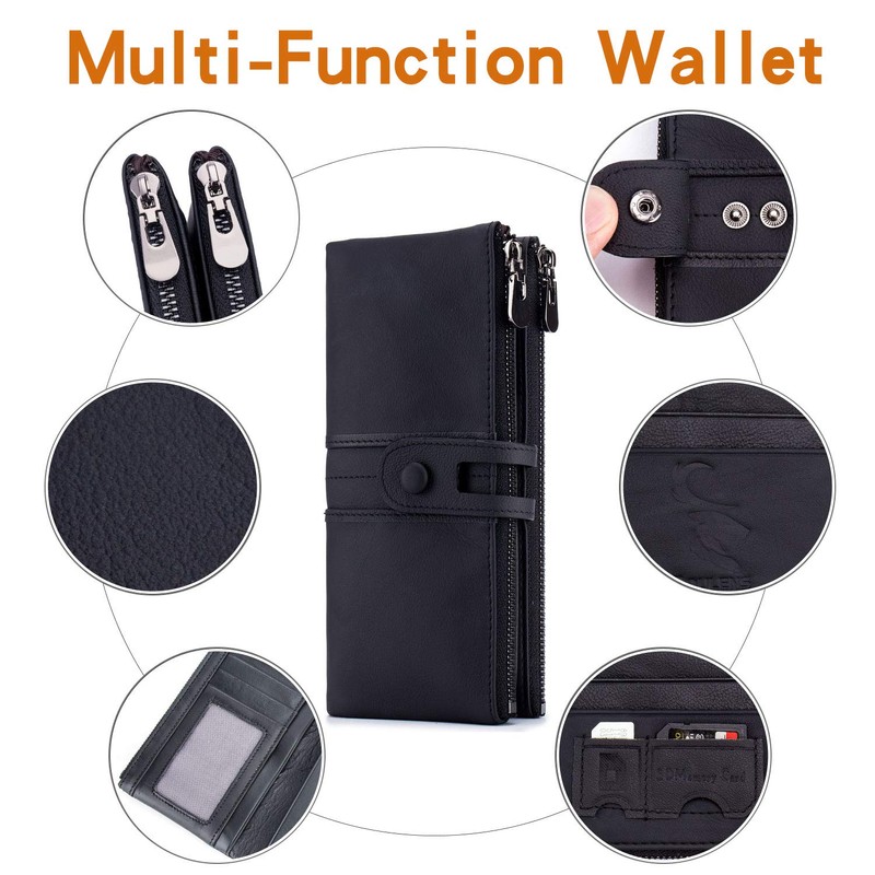 Roulens Genuine Leather Women's Wallets,Multi-Function Slim Bifold Zipper Clutch Purse,Large