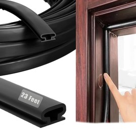 Black Rubber Weather Stripping Door Seal Strip, Self-Adhesive Door Weather Stripping Strip, Soundproof D Shape Waterproof Weatherstripping for Door Frame Windows Insulation (23ft,Black)