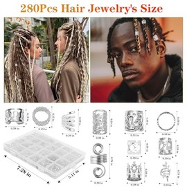 280 Pcs Hair Jewelry for Braids, Silver Loc Jewelry for Hair Dreadlocks Braid Clips Accessories Metal Hairs Rings for Braid Cuffs Braid Clips Decorati