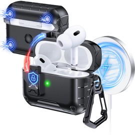 Anqrp MagArmor Auto-Open for AirPods Pro 2nd/1st Gen Case with Built-in Magnets, [One-Press Auto-Open] [Compatible with Mag-Safe Charging], Full-Body MIL-Grade Protective with Air-AL Carabiner Black