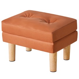 YMYNY Small Footstool Ottoman, Faux Leather Footrest with Sponge Padded Seat, Step Stool, Removable Soft Sofa Stool, Velcro Design, Modern Change Shoes Stool 16.34"D × 12.4"W×12.6"H Orange UHBD041J