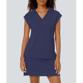 Casly Lamiit Two Piece Skirt Set for Women Tennis Outfits Athletic Short Drawstring Skort Cap Sleeve Sweatshirts Casual Summer Clothes Navy Blue M