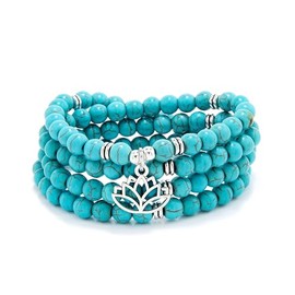 6mm Japa Mala Necklace 108 Mala Beads Bracelet Handcrafted with Lotus Charm for Men or Women (Green Turquoise)