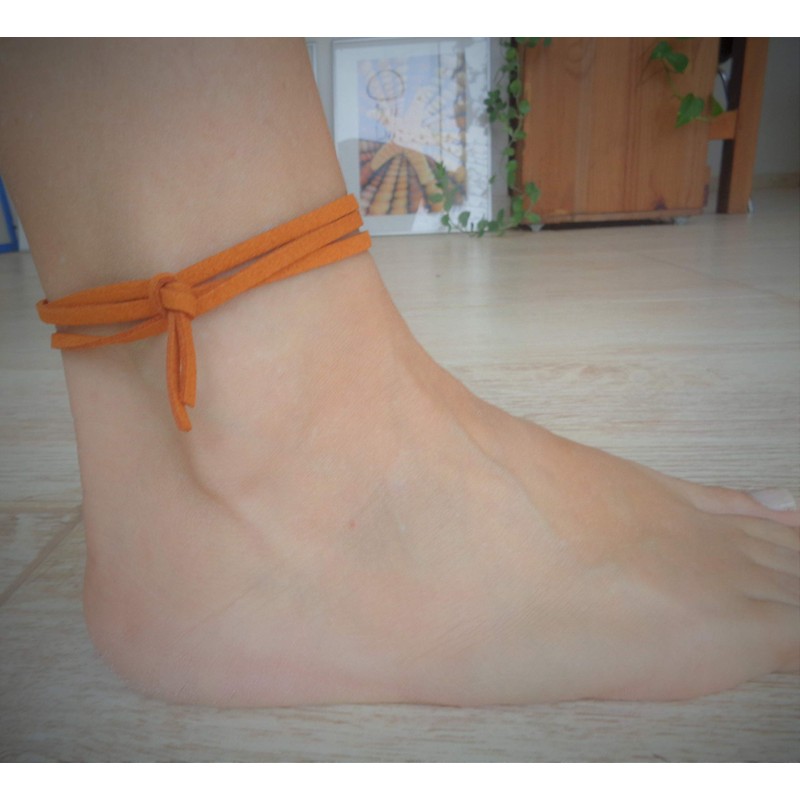 Casual Indian orange yellow tribal anklet knotted ✿ velour anklet