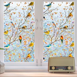 DKTIE Country Rustic Stain Glass Window Film for Glass Two-Way Privacy Day and Night 2nd Generation Frosted Film UV2 Print Technology Double-Sided Color (A-Rainbow, 17.7" x 78.7")
