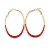 60mm Tall/Gold Tone with Red Enamel Oval Hoop Earrings/Large Size