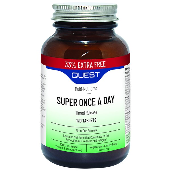 Quest Super Once A Day Multivitamin & Minerals Tablets. 17 Vitamins & 12 Minerals with Vitamin A, B, C, D, Iron & Zinc for Men & Women. for Optimal Health & Helps Reduces Fatigue. (2 x 120 Tablets)