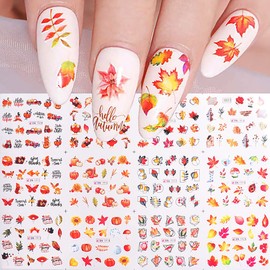 Fall Nail Stickers, Maple Leaf Nail Decals Water Transfer Nail Decals Autumn Maple Leaves Pumpkin Turkey Thanksgiving Nail Designs for Acrylic Nails Watermark Nail Art Decoration(12Sheets)