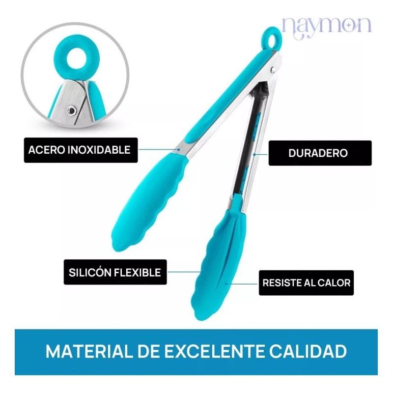 Naymon 3pz Pinzas Tenaza Utensilio Cocina Silicon Acero Inoxidable