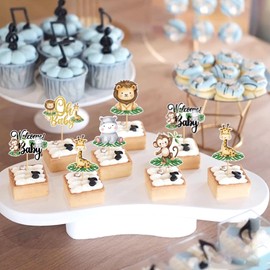 24Pcs Jungle Animals Cupcake Toppers Jungle Animals Theme Animal Cupcake Toppers Picks Baby Shower Themed for Girl Boys Kids Party Supplies Decorations