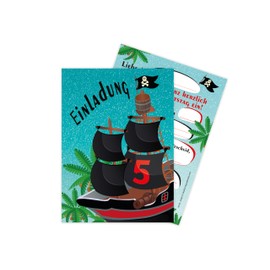 Limonia 6 Invitation Cards for 5th Children's Birthday Party Celebration Party Invitation Set Birthday Girls Children Boys Boys Teens Pirate Treasure Adventure Pirate Ship