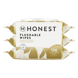 The Honest Company Flushable Wipes for Sensitive Skin | Fragrance Free, Hypoallergenic, 99% Water, Safe to Flush | Gilded Wings, 126 Count