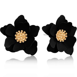 WIKMAB Bohemian Alloy Flower Matte Flower Floral Lightweight Dangle Drop Earrings Boho Daisy Shaped Earrings for Women (Black 2)