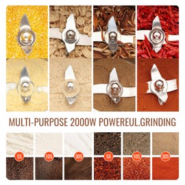 750g Electric Grain Mill Grinder, Stainless Steel High Speed Dry Pulverizer, 2000W Spice Flour Mill for Grains, Coffee Beans, Peppers, Dried Herbs & Dry Cereals for Home & Small Commercial Use