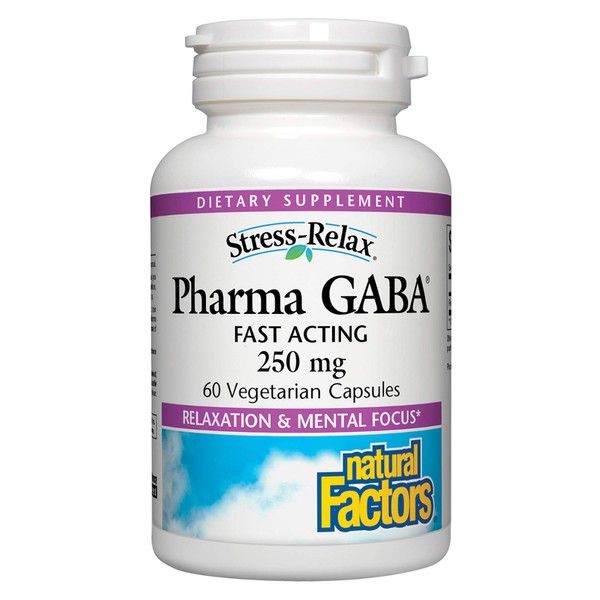 Natural Factors Stress-Relax Pharma GABA 250 mg, Non-Drowsy Stress Support for Relaxation and Mental Focus, 60 Vegetarian Capsules, 60 Capsules