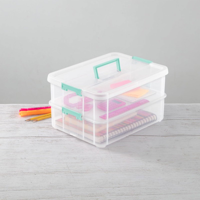 Sterilite Stack and Carry 2 Layer Handle Box, Stackable Plastic