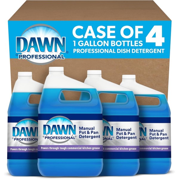 P&G Dawn Dishwashing Liquid Soap Detergent, Bulk Degreaser Removes Greasy Foods from Pots, Pans and Dishes in Commercial Restaurant Kitchens, Regular Scent, 1 Gallon (Pack of 4) (Packaging May Vary)