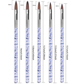 5 Pcs Nail Brushes for Acrylic Powder, 5 Sizes Nail Art Brushes Set, Nail Brush Pens with Glitter Handle, Nail Design Painting Brush Tools for UV Gel nail, DIY Nail Art Decoration