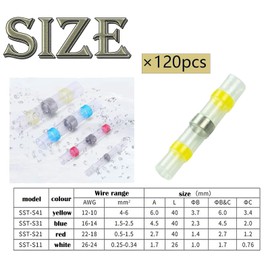 120PCS Heat Shrink Wire Connector Butt Terminals Kit,heat shrink connectors Solder Seal Wire Connectors,utomotive Electrical Connectors,Electric Shrink Wrap for Wires Cable Joint for Home Automotive