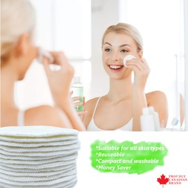 Benols Beauty Bamboo Makeup Remover Pads - Reusable Cotton with Laundry Bag - Washable Face and Eye Makeup Remover Pads (Designed in Canada) (15PCS)