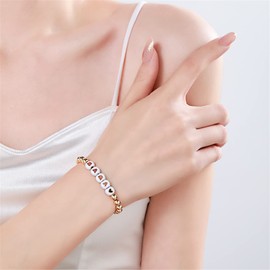 14K Gold Plated Beaded Bracelets Letter Stretch Dainty Stackable Bracelet for Women