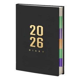 Agenda 2026 de Cuero Negro A5 con Páginas Diarias para Oficina y Estudio