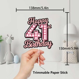 Decoración para tartas de feliz cumpleaños 41 con purpurina rosa, suministros de decoración para fiestas locas, para hombres y mujeres, feliz cumpleaños, 41 aniversario