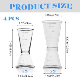 LIMEOW 4 Stück Cocktail Double Messbecher, Bar Messbecher, Cocktail Kleiner Messbecher, Maßnahme Cup Drink Shaker, Cocktailmixer für Bar Party Wein Cocktail Drink Shaker(10ML / 20ML & 20ML / 40ML)