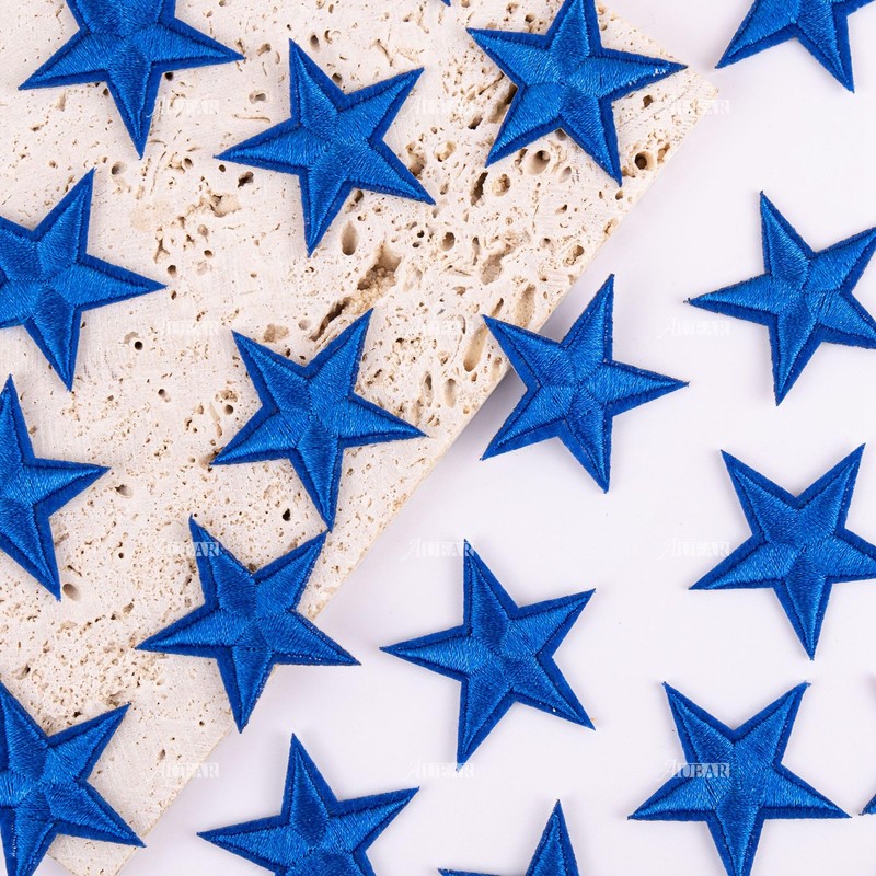 AUEAR, 30 Pack Blue Star Sew On Iron Patch Embroidered