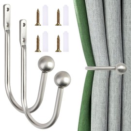 Metal Curtain Tie Backs,Silver Curtain Holdbacks,2 Pieces Curtain Tie Backs Hooks,Curtain Tiebacks With Screws,Tie Backs Hooks For Curtains