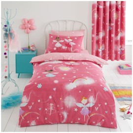 Lions Kids Single Duvet Cover Set, Girls Bedding with Matching Pillowcases, Ultra Soft Reversible Soft Quilt Covers, Fairy Buddies, Pink 135x200cm