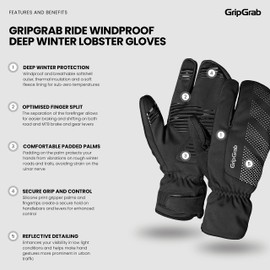 GripGrab RIDE Windproof Deep Winter Lobster 3-Finger Cycling Gloves Thermal Fleece Lined Padded Cold Weather Bike Glove