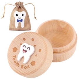 elook Tooth Fairy Kit, 3D Carved Wooden Tooth Storage Box with Fairy Bag, Tooth Fairy Box for Baby Teeth