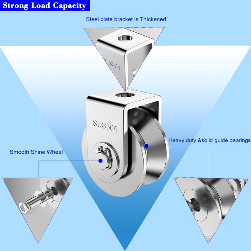2-Pack 3" Stainless Steel U Groove Pulley Wheel, Heavy Duty