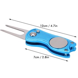 BiKING! Golfer Green Fork, Stainless Steel Golfer Fork Metal Folding Golfer Divot Putting Green Fork Divot Repair Tool (Blue)