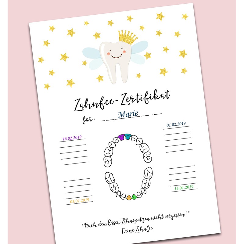 Nastami Tooth Fairy Certificate Poster DIN A4, Tooth Fairy Gift