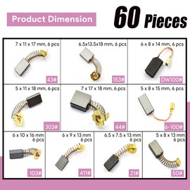 GEARLINTON Electric Motor Carbon Brushes for Power Tools Repair Maintenance, Set of 60 PCS in 10 Different Sizes for Angle Grinders, Electric Hammer Drills, Circular Saws