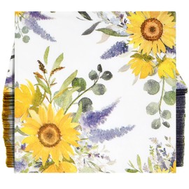 100 Pcs Sunflower Bunch Floral Cocktail Beverage Napkins Flowers Disposable Paper Dessert Napkin for Spring Summer Birthday Party Supplies Decor