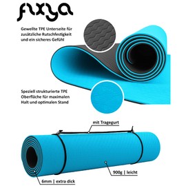 FLXYA TPE Sports Mat Fitness Mat 183 x 61 x 0.6 cm - Light Blue Anthracite Grey Non-Slip Mat for Yoga Home Workout Outdoor Training Gym Mat Gymnastics Mat Yoga Mat Training Mat Light Blue Grey