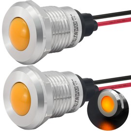 Indicator Light 12mm 0.47" LED Lamp with 140mm/5.5" Wire 12V/24V AC/DC Pilot Lights Waterproof IP67 Metal Stainless Steel Signal Indicator Lamp Panel 2PCS (Yellow, 12-24V DC/AC)